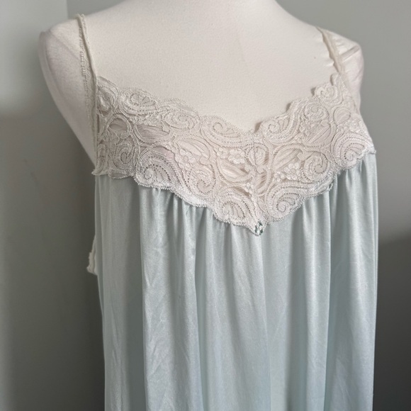 Vintage satin lace slip dress pastel blue babydoll nightgown coquette fairy XL - Picture 3 of 13